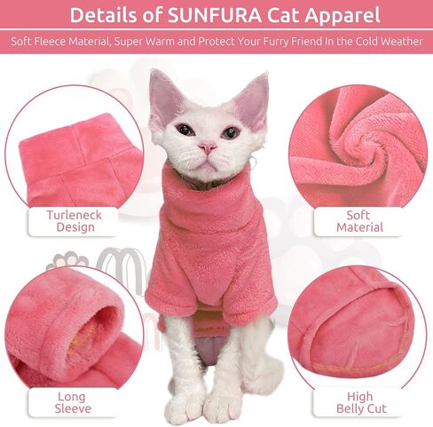 SUNFURA Turtleneck Sweater Coat for Cat, Sphynx Cat Clothes Cat Pajamas for Cats Only, Kitten Fleece Pullover Sweaters with Sleeves, Pet Warm Jumpsuit Cat Sweatshirt for Cold Weather, Blue S in Saudi Arabia