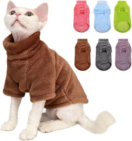 SUNFURA Turtleneck Sweater Coat for Cat, Sphynx Cat Clothes Cat Pajamas for Cats Only, Kitten Fleece Pullover Sweaters with Sleeves, Pet Warm Jumpsuit Cat Sweatshirt for Cold Weather, Blue S in Saudi Arabia