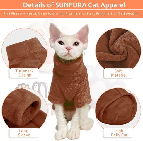 SUNFURA Turtleneck Sweater Coat for Cat, Sphynx Cat Clothes Cat Pajamas for Cats Only, Kitten Fleece Pullover Sweaters with Sleeves, Pet Warm Jumpsuit Cat Sweatshirt for Cold Weather, Blue S in Saudi Arabia