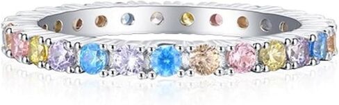 Bellitia Jewelry Gold Plated/925 Sterling Silver Fashion Stackable Rings for Women Colorful Cubic Zirconia Eternity Ring Rainbow Jewelry Gifts, Multi Color Gemstone Eternity Wedding Band in Saudi Arabia