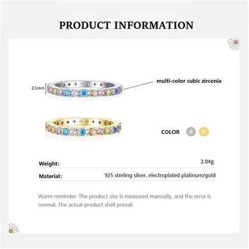 Bellitia Jewelry Gold Plated/925 Sterling Silver Fashion Stackable Rings for Women Colorful Cubic Zirconia Eternity Ring Rainbow Jewelry Gifts, Multi Color Gemstone Eternity Wedding Band in Saudi Arabia