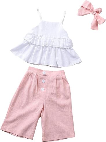 ملابس Unutiylo للفتيات الصغيرات، بذلة رومبير مكشكشة بدون ظهر، أطقم ملابس صيفية in Kuwait