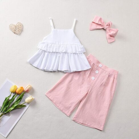 ملابس Unutiylo للفتيات الصغيرات، بذلة رومبير مكشكشة بدون ظهر، أطقم ملابس صيفية in Kuwait