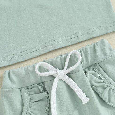 Ursobutegl Toddler Baby Girls Summer Outfits Ruffle Short Sleeve T-shirt Top Elastic Waist Shorts 2pcs Infant Clothes Set in Kuwait