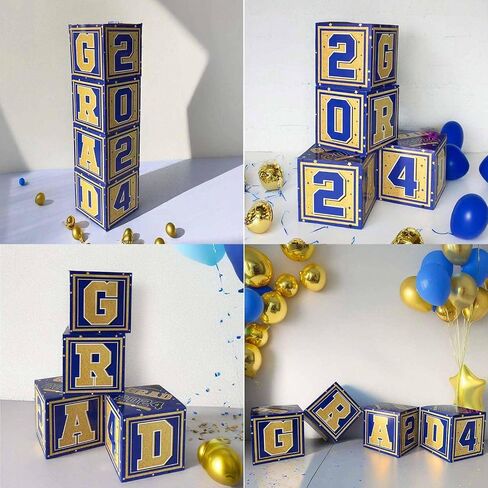 Lajeje Graduation Decorations Class of 2024, 68pcs Navy Blue and Gold Graduation Party Supplies Balloon Arch Kit Balloon Boxes Grad Banner for High School College Graduation Party Decor in Saudi Arabia