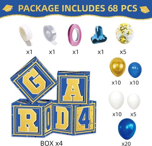 Lajeje Graduation Decorations Class of 2024, 68pcs Navy Blue and Gold Graduation Party Supplies Balloon Arch Kit Balloon Boxes Grad Banner for High School College Graduation Party Decor in Saudi Arabia