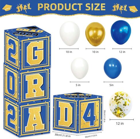 Lajeje Graduation Decorations Class of 2024, 68pcs Navy Blue and Gold Graduation Party Supplies Balloon Arch Kit Balloon Boxes Grad Banner for High School College Graduation Party Decor in Saudi Arabia