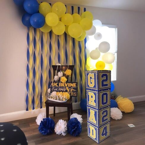 Lajeje Graduation Decorations Class of 2024, 68pcs Navy Blue and Gold Graduation Party Supplies Balloon Arch Kit Balloon Boxes Grad Banner for High School College Graduation Party Decor in Saudi Arabia