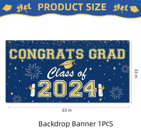 Lajeje Graduation Decorations Class of 2024, 68pcs Navy Blue and Gold Graduation Party Supplies Balloon Arch Kit Balloon Boxes Grad Banner for High School College Graduation Party Decor in Saudi Arabia