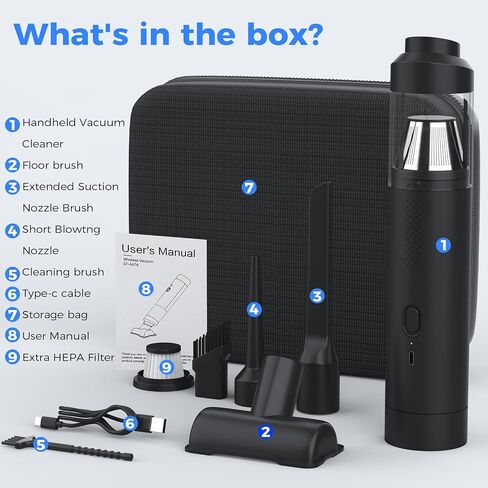 NOLSTEL Car Vacuum Cleaner- 18000PA Strong Suction Portable Handheld Vacuum Cordless with 2-Gear Mode, Brushless Motor, Multi-Nozzles, Mini Car Vacuum Small for Dog Hair, Keyboard in Saudi Arabia