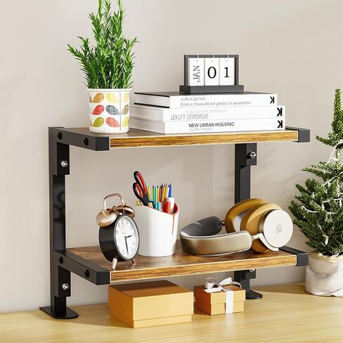 mopam المشبك على رف المكتب منظم موسع سطح المكتب بطبقتين، رف تخزين خشبي مقاس 12 بوصة مثبت فوق أو أسفل حامل عرض سطح المكتب وحدة رفوف رف الكتب المكتبي لسطح الطاولة in Kuwait