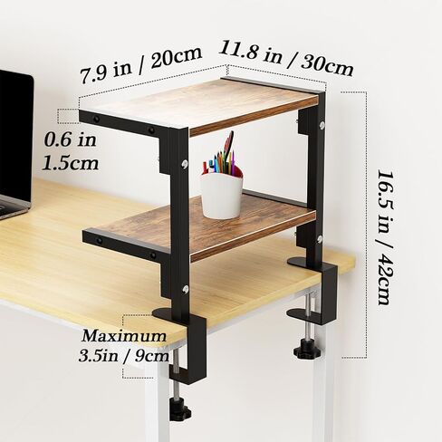 mopam المشبك على رف المكتب منظم موسع سطح المكتب بطبقتين، رف تخزين خشبي مقاس 12 بوصة مثبت فوق أو أسفل حامل عرض سطح المكتب وحدة رفوف رف الكتب المكتبي لسطح الطاولة in Kuwait
