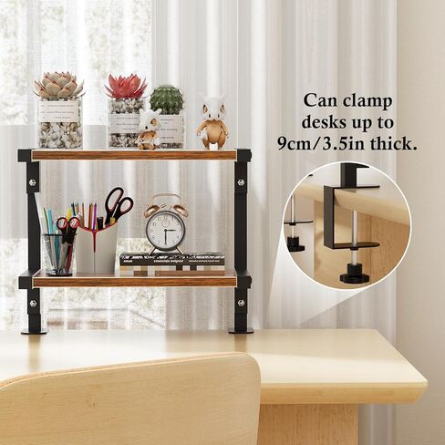 mopam المشبك على رف المكتب منظم موسع سطح المكتب بطبقتين، رف تخزين خشبي مقاس 12 بوصة مثبت فوق أو أسفل حامل عرض سطح المكتب وحدة رفوف رف الكتب المكتبي لسطح الطاولة in Kuwait