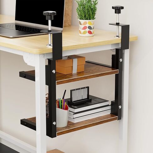 mopam المشبك على رف المكتب منظم موسع سطح المكتب بطبقتين، رف تخزين خشبي مقاس 12 بوصة مثبت فوق أو أسفل حامل عرض سطح المكتب وحدة رفوف رف الكتب المكتبي لسطح الطاولة in Kuwait