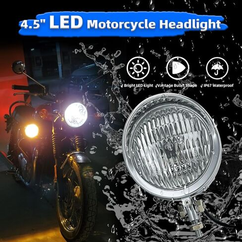 BOSCY دراجة نارية LED المصباح العالمي 4-1/2 بوصة أضواء رئيس رصاصة خمر الكروم تشغيل الضوء مع قناع للمروحية بوبر هارلي دراجة صغيرة سبورتستر هوندا ياماها سوزوكي in Kuwait