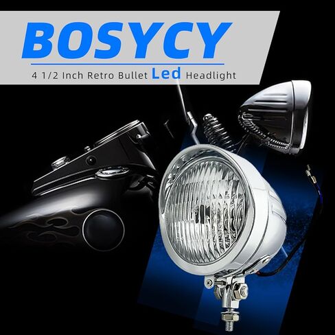 BOSCY دراجة نارية LED المصباح العالمي 4-1/2 بوصة أضواء رئيس رصاصة خمر الكروم تشغيل الضوء مع قناع للمروحية بوبر هارلي دراجة صغيرة سبورتستر هوندا ياماها سوزوكي in Kuwait