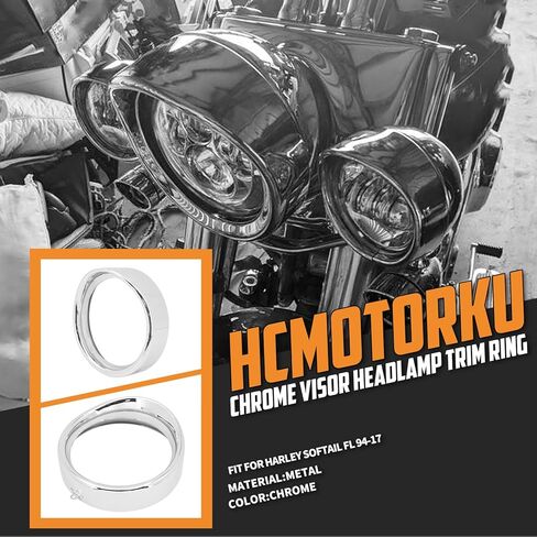 Motorcycle Headlight Trim Ring Visor Style 7" Headlamp Frenched Rings Fit for Harley Softail FL 1994-2017 (Black) in Saudi Arabia
