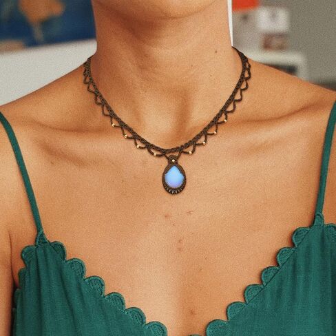 Nymerianoble Moonstone Necklace for Women Woven Handmade Necklaces Rainbow Moonstone Gemstone Choker Necklace Mom Birthday Gifts Anniversary Christmas Gifts for Women Macrame Jewelry in Saudi Arabia