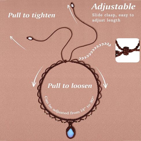 Nymerianoble Moonstone Necklace for Women Woven Handmade Necklaces Rainbow Moonstone Gemstone Choker Necklace Mom Birthday Gifts Anniversary Christmas Gifts for Women Macrame Jewelry in Saudi Arabia
