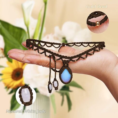 Nymerianoble Moonstone Necklace for Women Woven Handmade Necklaces Rainbow Moonstone Gemstone Choker Necklace Mom Birthday Gifts Anniversary Christmas Gifts for Women Macrame Jewelry in Saudi Arabia
