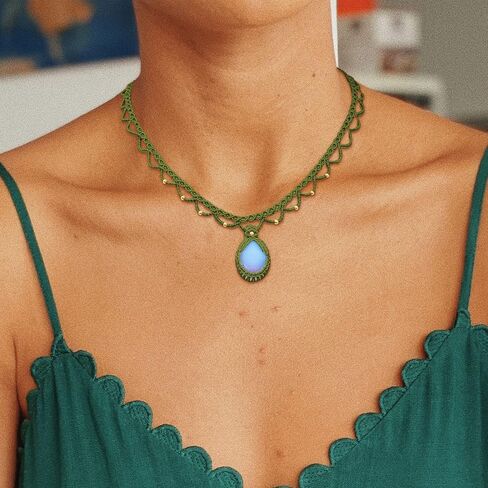 Nymerianoble Moonstone قلادة للنساء المنسوجة القلائد اليدوية قوس قزح Moonstone الأحجار الكريمة المختنق قلادة أمي هدايا عيد ميلاد الذكرى السنوية هدايا عيد الميلاد للنساء مجوهرات Macrame in Kuwait