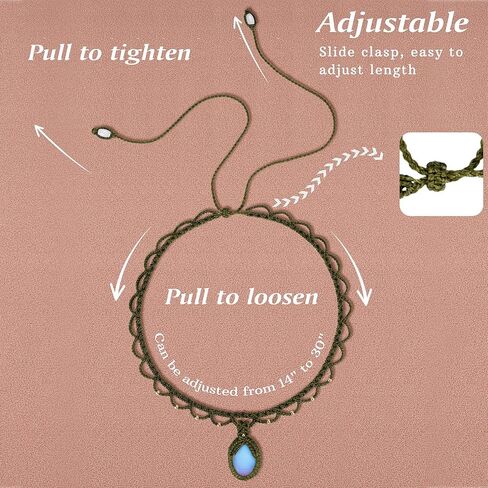 Nymerianoble Moonstone قلادة للنساء المنسوجة القلائد اليدوية قوس قزح Moonstone الأحجار الكريمة المختنق قلادة أمي هدايا عيد ميلاد الذكرى السنوية هدايا عيد الميلاد للنساء مجوهرات Macrame in Kuwait