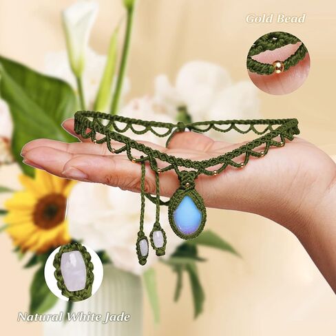 Nymerianoble Moonstone قلادة للنساء المنسوجة القلائد اليدوية قوس قزح Moonstone الأحجار الكريمة المختنق قلادة أمي هدايا عيد ميلاد الذكرى السنوية هدايا عيد الميلاد للنساء مجوهرات Macrame in Kuwait