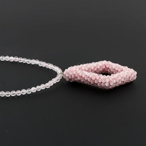 CRYSTALIS Natural Rose Quartz Beads Choker Pendant Necklace, Beaded Micro Framed Kite Shape Crystals, Chakra Energy, Healing Gemstone, Women Jewelry, Sterling Silver 18 inch in Kuwait