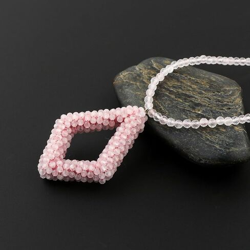 CRYSTALIS Natural Rose Quartz Beads Choker Pendant Necklace, Beaded Micro Framed Kite Shape Crystals, Chakra Energy, Healing Gemstone, Women Jewelry, Sterling Silver 18 inch in Kuwait