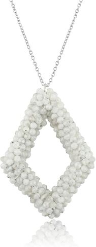 CRYSTALIS Natural Rose Quartz Beads Choker Pendant Necklace, Beaded Micro Framed Kite Shape Crystals, Chakra Energy, Healing Gemstone, Women Jewelry, Sterling Silver 18 inch in Kuwait