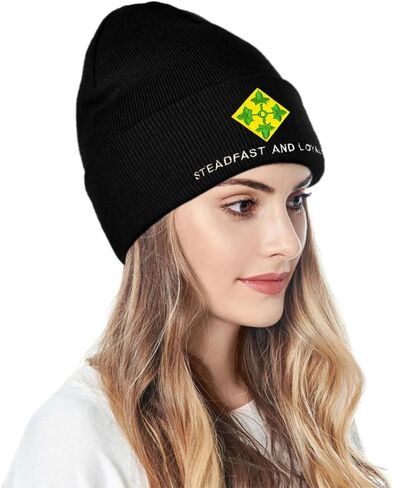Dutern 4th Infantry Division Embroidery Classic Beanie Hat Cuffed Winter Hat Knit Toque Skull Cap Black in Kuwait