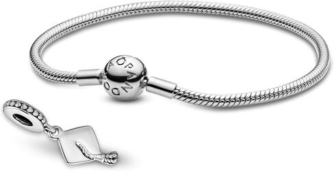 Pandora Jewelry Bundle with Gift Box - Sterling Silver Graduation Charm & Moments Sterling Silver Snake Chain Charm Bracelet with Ball Clasp, 8.3" - Gift for Women in Saudi Arabia