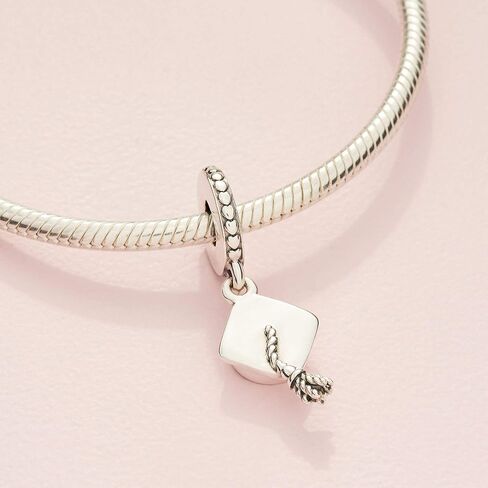 Pandora Jewelry Bundle with Gift Box - Sterling Silver Graduation Charm & Moments Sterling Silver Snake Chain Charm Bracelet with Ball Clasp, 8.3" - Gift for Women in Saudi Arabia