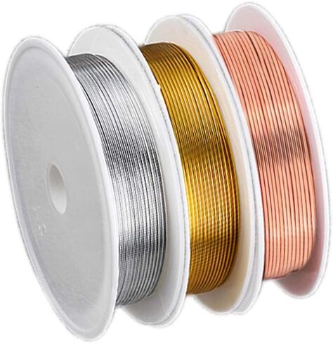 سلك حرفة الحوت لصنع المجوهرات، 18 مقياس نحاسي 3 لفات 5 أقدام لفة ممتازة مقاومة للتلطيخ، مستلزمات صناعة يدوية ذهبية وفضية ووردية (3 لفات) in Kuwait