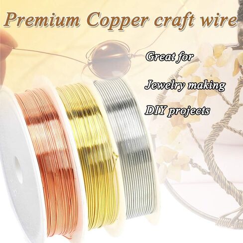 سلك حرفة الحوت لصنع المجوهرات، 18 مقياس نحاسي 3 لفات 5 أقدام لفة ممتازة مقاومة للتلطيخ، مستلزمات صناعة يدوية ذهبية وفضية ووردية (3 لفات) in Kuwait