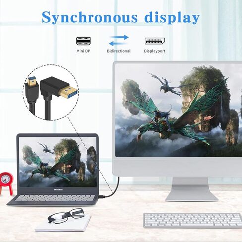 Duttek 8k Mini Displayport to Displayport 1.4, 8K@60Hz Right Angled Displayport Male to Mini Displayport Male Cable with Gold-Plated, Support Bi-Directional Transmission, for Gaming, Monitor 1Ft in Saudi Arabia
