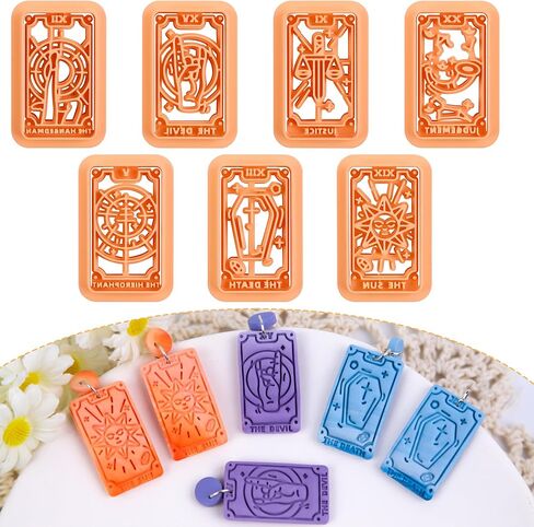 Puocaon Tarot Card Clay Cutters - 7 قطع قواطع طين التاروت لصنع أقراط طين البوليمر، قواطع أقراط طين التاروت، قواطع طين البوليمر لبطاقة التارو الشمسية، قواطع مجوهرات طينية مطبوعة ثلاثية الأبعاد in Kuwait