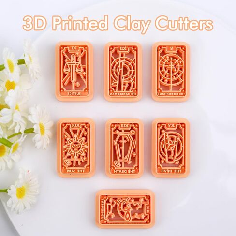 Puocaon Tarot Card Clay Cutters - 7 قطع قواطع طين التاروت لصنع أقراط طين البوليمر، قواطع أقراط طين التاروت، قواطع طين البوليمر لبطاقة التارو الشمسية، قواطع مجوهرات طينية مطبوعة ثلاثية الأبعاد in Kuwait