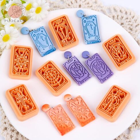 Puocaon Tarot Card Clay Cutters - 7 قطع قواطع طين التاروت لصنع أقراط طين البوليمر، قواطع أقراط طين التاروت، قواطع طين البوليمر لبطاقة التارو الشمسية، قواطع مجوهرات طينية مطبوعة ثلاثية الأبعاد in Kuwait
