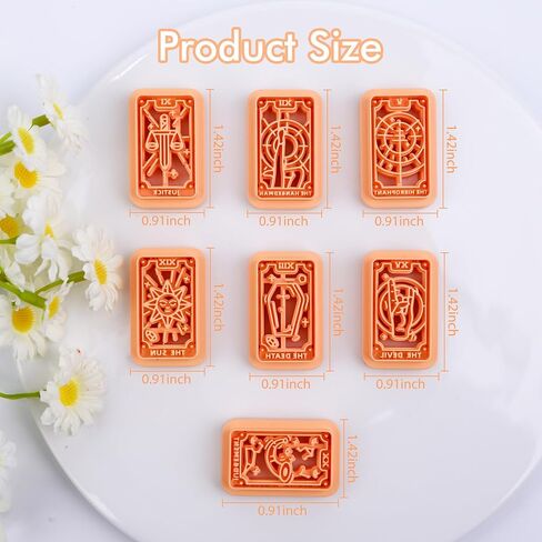 Puocaon Tarot Card Clay Cutters - 7 قطع قواطع طين التاروت لصنع أقراط طين البوليمر، قواطع أقراط طين التاروت، قواطع طين البوليمر لبطاقة التارو الشمسية، قواطع مجوهرات طينية مطبوعة ثلاثية الأبعاد in Kuwait