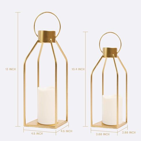 HPC Decor Modern Farmhouse Lantern Decor- Gold Metal Candle Lanterns for Christmas- Lanterns Decorative w/Timer Flickering Candles for Living Room, Home, Indoor, Outdoor, Table,Fireplace Mantle Decor in Saudi Arabia
