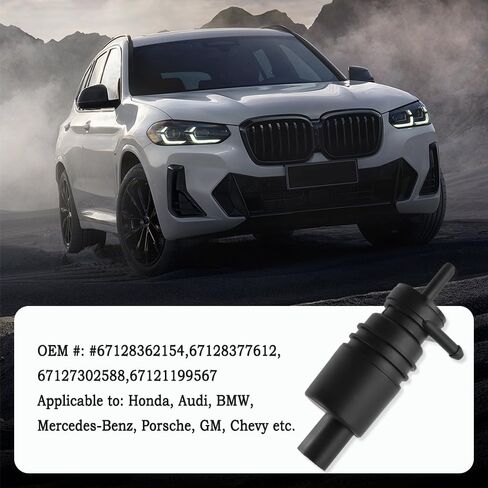 مضخة غسيل الزجاج الأمامي متوافقة مع أودي BMW Honda GM Chevy، مضخة سائل غسيل الزجاج الأمامي بفتحة مزدوجة مع حلقة معدنية تحل محل OEM#67128362154، ملحقات السيارة الاحترافية in Saudi Arabia