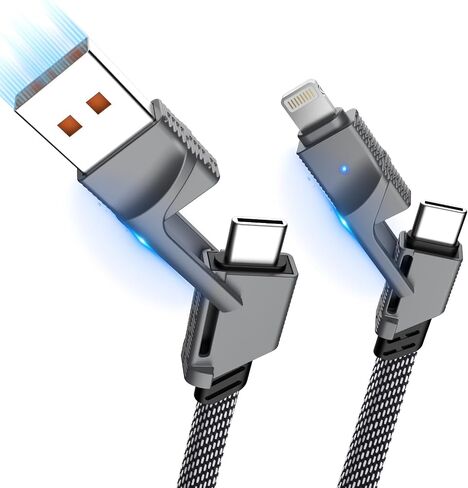 2 حزمة كابل USB C 4 في 1 كابل لايتنينج بطول 6 أقدام، 60 وات [شحن سريع ومزامنة البيانات] سلك شاحن مسطح مضفر من سبائك الزنك من النوع C لهاتف iPhone 15 Pro Max/15 Plus/15 14 13 Pro/Samsung Galaxy S24 S23/iPad/MacBook in Saudi Arabia