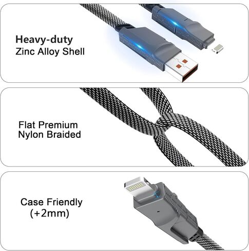 2 حزمة كابل USB C 4 في 1 كابل لايتنينج بطول 6 أقدام، 60 وات [شحن سريع ومزامنة البيانات] سلك شاحن مسطح مضفر من سبائك الزنك من النوع C لهاتف iPhone 15 Pro Max/15 Plus/15 14 13 Pro/Samsung Galaxy S24 S23/iPad/MacBook in Saudi Arabia