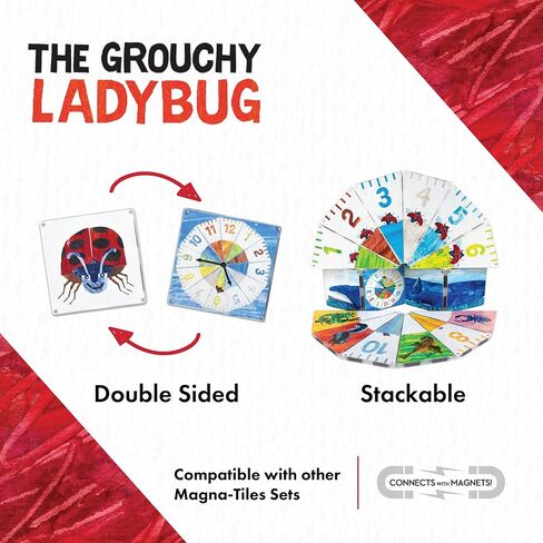مجموعة CreateOn Magna-Tiles The Grouchy Ladybug Eric Carle (اليرقة الجائعة جدًا)، كتب Eric Carle لألعاب بناء الأطفال، ألعاب بلاط مغناطيسي تعليمية للأعمار من 3 سنوات فما فوق، 16 قطعة in Kuwait