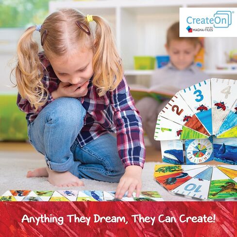 مجموعة CreateOn Magna-Tiles The Grouchy Ladybug Eric Carle (اليرقة الجائعة جدًا)، كتب Eric Carle لألعاب بناء الأطفال، ألعاب بلاط مغناطيسي تعليمية للأعمار من 3 سنوات فما فوق، 16 قطعة in Kuwait