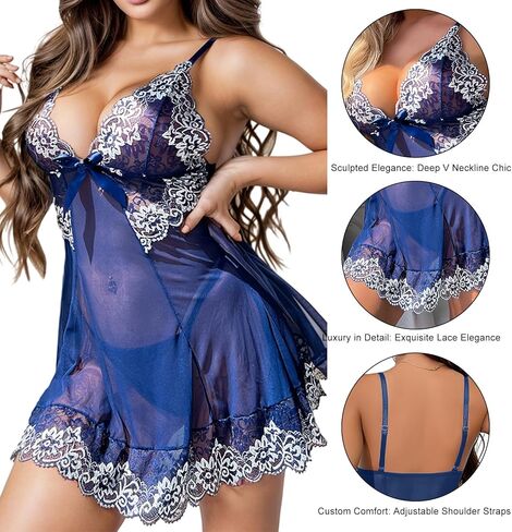 LOVESOFT Babydoll Lingerie for Women Sexy Lace V Neck Nightwear with G-String in Saudi Arabia