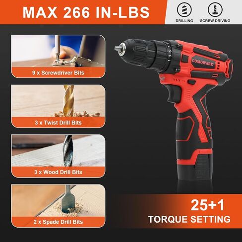 COMOWARE 16.8V Cordless Drill Tool Kit, 153Pcs Drill Set Combo Kit Tool Box with Battery for Home Repair Basic Houshold Handwork in Saudi Arabia