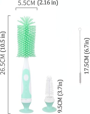 UUKING Baby Bottle Brush Small Bottle Silica Gel Scrubber Cleaner Brushes Set Sponge Washer Milk Water Cleaning Kit Cup, (Green) in Saudi Arabia