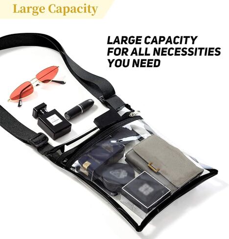 حقيبة محفظة كروس شفافة من Suuree، حقيبة يد بلاستيكية معتمدة من الاستاد للحفلات الموسيقية والمهرجانات وأي أنشطة خارجية. in Kuwait